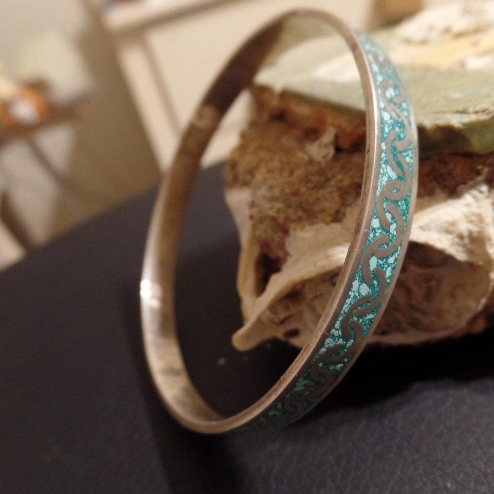 sterling and turquoise Bangle Bracelet Mexico TR-71 - Picture 8 of 11